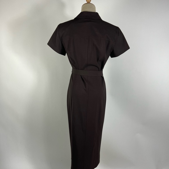 TALBOTS Vintage Brown Stretch Button Down Midi Shirt Dress with Belt Womens 4 - Picture 6 of 9